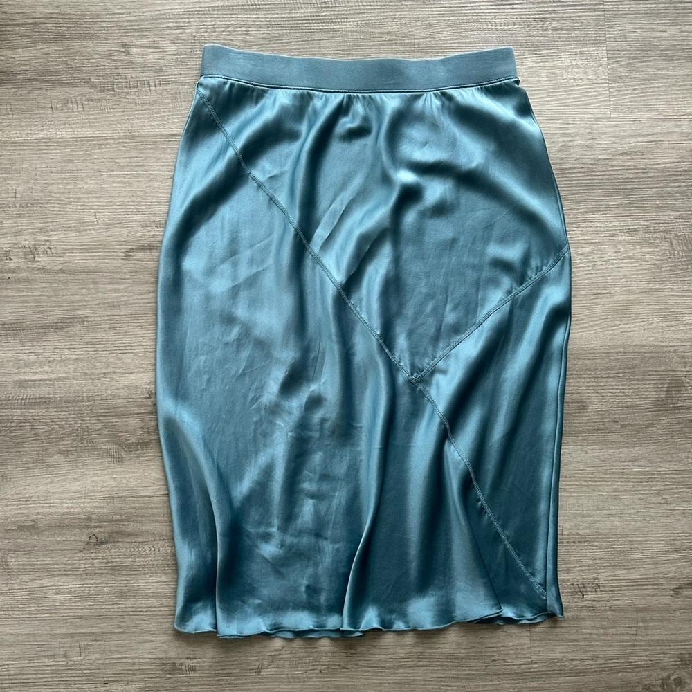 $295 ATM Anthony Thomas Melillo Woman's Blue 100%Silk A-Line Skirt Size L